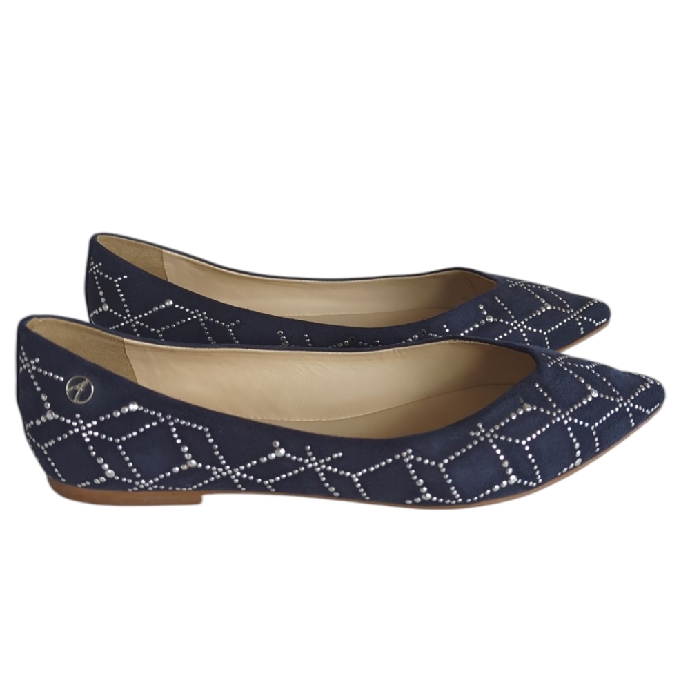 Ateliermix Studded Sequin Pointed Toe Flats 8 Blue Silver Tone Accent - Picture 4 of 16
